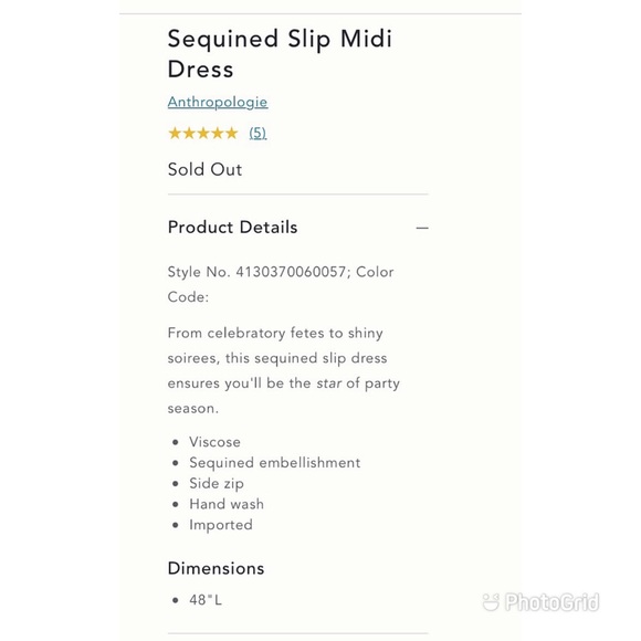 Anthropologie Gold Sequined Slip Midi Dress - NWT - Picture 9 of 13